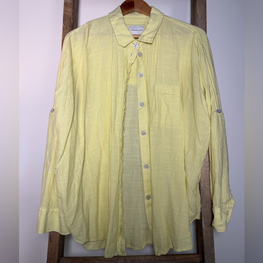 American Eagle Light Yellow Oversized Button Down Shirt